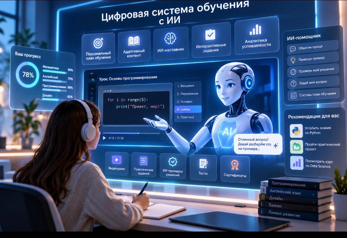 Пример цифровой системы обучения с ИИ и персонализированной траекторией развития.